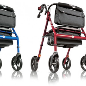 Hugo Elite Rolling Walker with Seat, colors: Pacific Blue and Cranberry