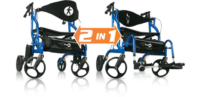The 2 in 1 Hugo® Navigator™: Side-Folding Rolling Walker and Transport Chair